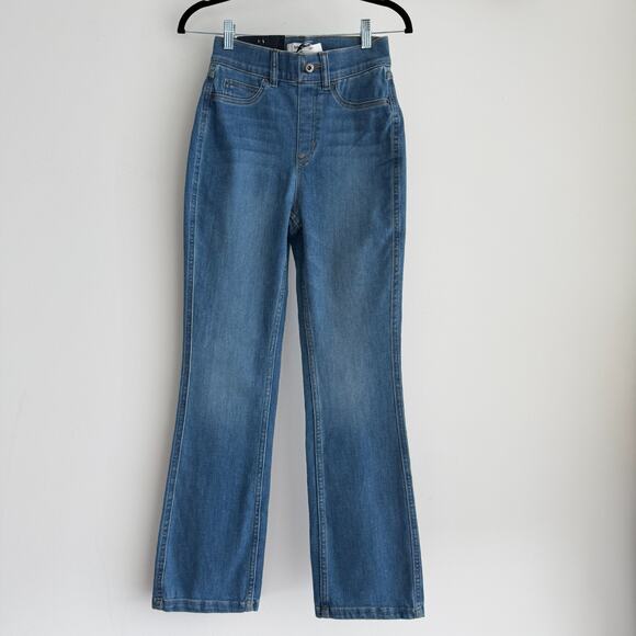 Spanx Jeans Womens XS Tall Blue Kick Flare High Rise Pull On Denim Pants Stretch - Picture 1 of 12